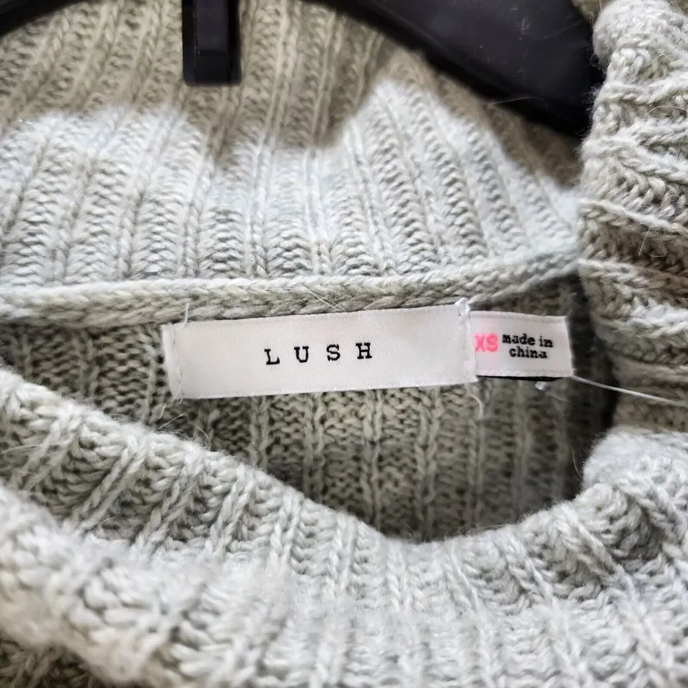 LUSH Knit Sweater Dress Women's XS Light Gray Heather Cowl Neck Long Sleeve + - Picture 4 of 11